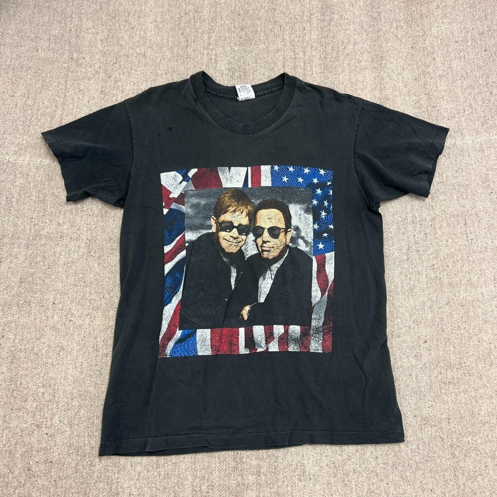 Vintage Elton John Shirt Mens Large Black 1990s Billy Joel‎ Tour Concert